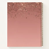 Rose Gold Glitter Brushed Metal Monogram Script Notebook (Back)