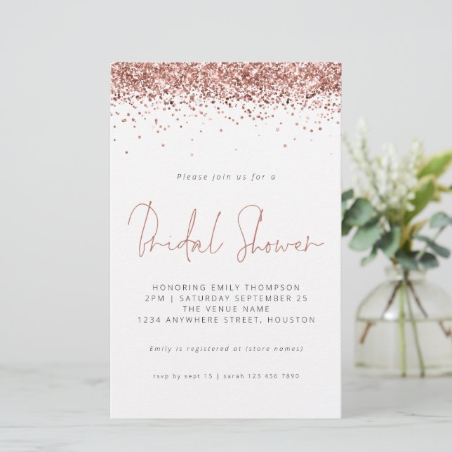 Rose Gold Glitter Budget Bridal Shower Invite (Standing Front)