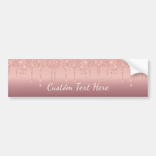 Rose Gold Glitter Bumper Sticker with Custom Text