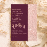 Rose gold glitter burgundy color block wedding