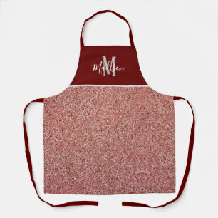 Rose Gold Glitter Burgundy Monogram Personalised Apron