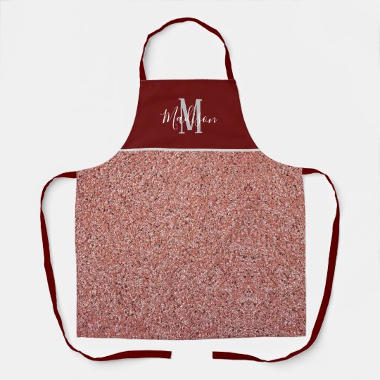 Rose Gold Glitter Burgundy Monogram Personalised Apron Uk 1444