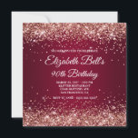 Rose Gold Glitter Burgundy Ombre 90th Birthday Invitation<br><div class="desc">An elegant fancy monogram 90th birthday invitation for her. Faux sparkly rose gold glitter girly glam with sparkles against a dark and light burgundy red ombre graphic image. The fancy classic flourish calligraphy monogram on the back can be customised. A lovely invite for your great grandmother on her ninetieth milestone...</div>