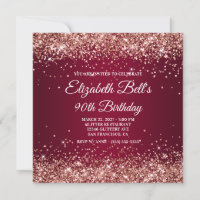 Rose Gold Glitter Burgundy Ombre 90th Birthday
