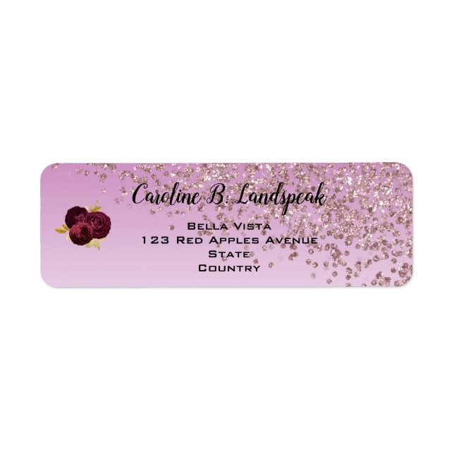 Rose Gold Glitter, Burgundy Roses Sweet 16 (Front)