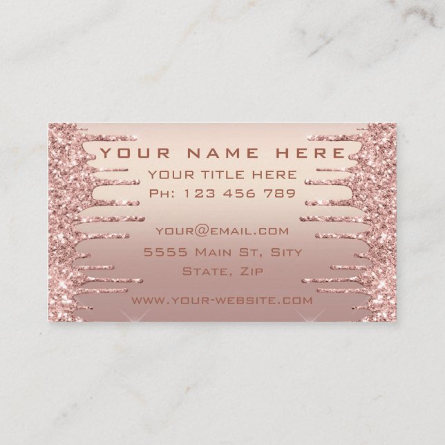 Rose Gold Glitter Business Card Design Your Own (Back)