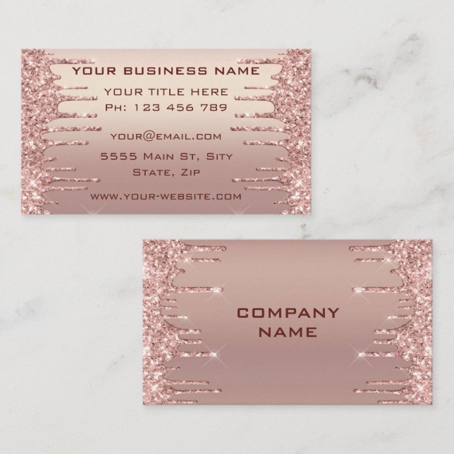 Rose Gold Glitter Business Card Design Your Own (Front/Back)