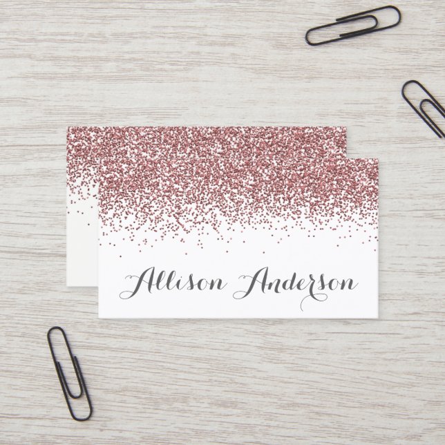 Rose Gold Glitter Business Cards (Front/Back In Situ)