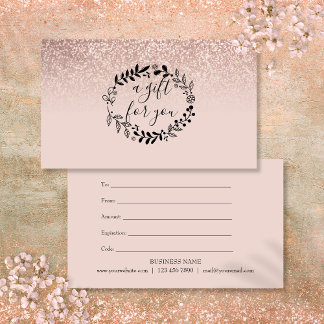 Rose Gold Glitter Business Gift Certificate Card