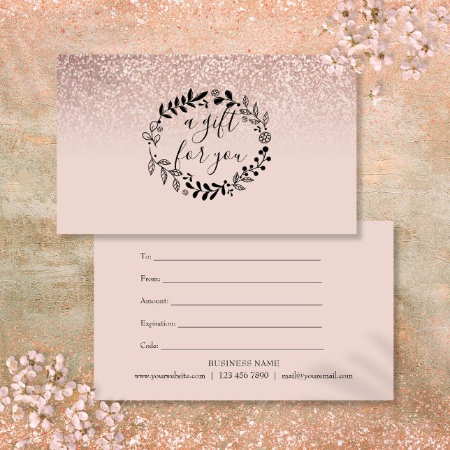 Rose Gold Glitter Business Gift Certificate Card (Rose Gold Glitter Business Gift Certificate Note Card)