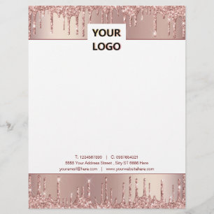 Rose Gold Glitter Business Letterhead Template