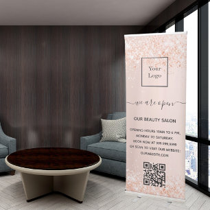 Rose gold glitter business logo qr code retractable banner