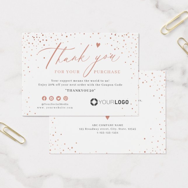 Rose gold glitter business logo thank you insert (Office)
