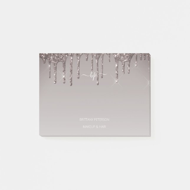 Rose Gold Glitter Business Staff Monogram Post-it Notes (Front)