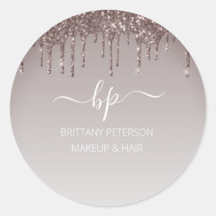 Rose Gold Glitter Business Staff Uniform Monogram Classic Round Sticker
