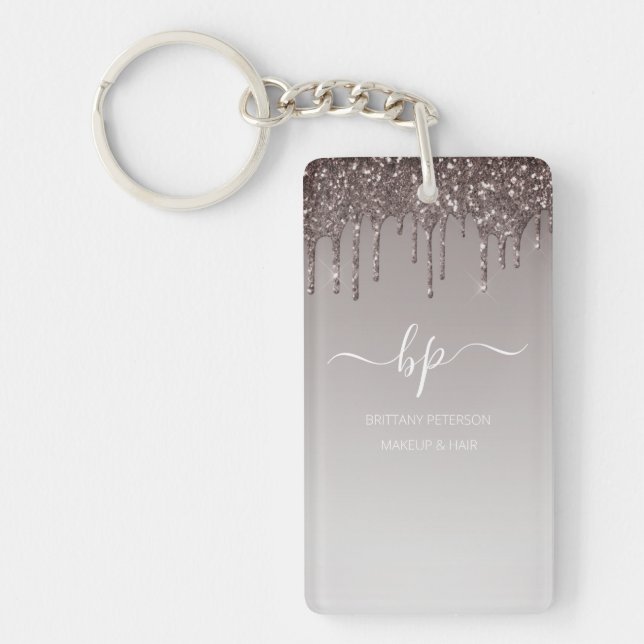 Rose Gold Glitter Business Staff Uniform Monogram Key Ring (Front)