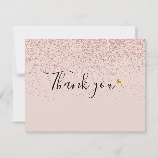 Rose Gold Glitter Business Thank You Card (Front)