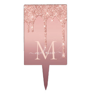 Rose Gold Glitter Cake Topper Custom Letter Name
