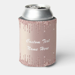 Rose Gold Glitter Can Cooler with Custom Text
