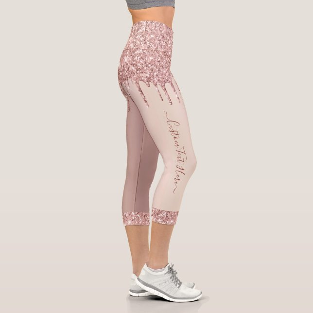 Rose Gold Glitter Capri Leggings with Custom Text (Right)