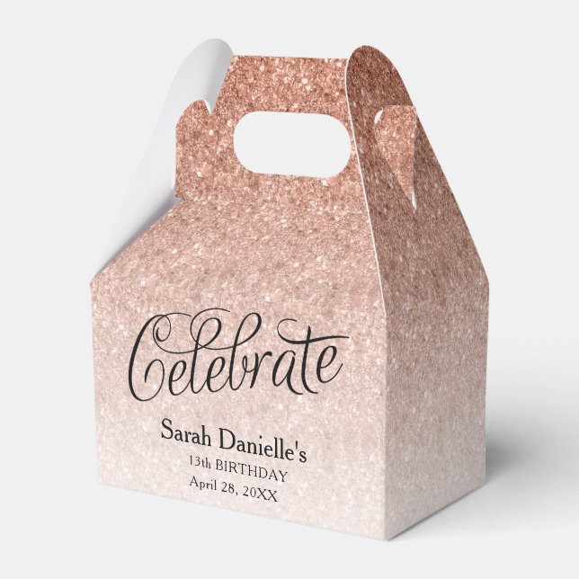 Rose Gold Glitter Celebrate Custom Birthday Favour Box (Front Side)