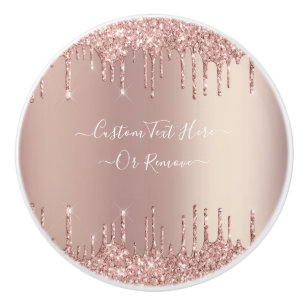 Rose Gold Glitter Ceramic Knob with Custom Text