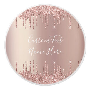 Rose Gold Glitter Ceramic Knob with Custom Text