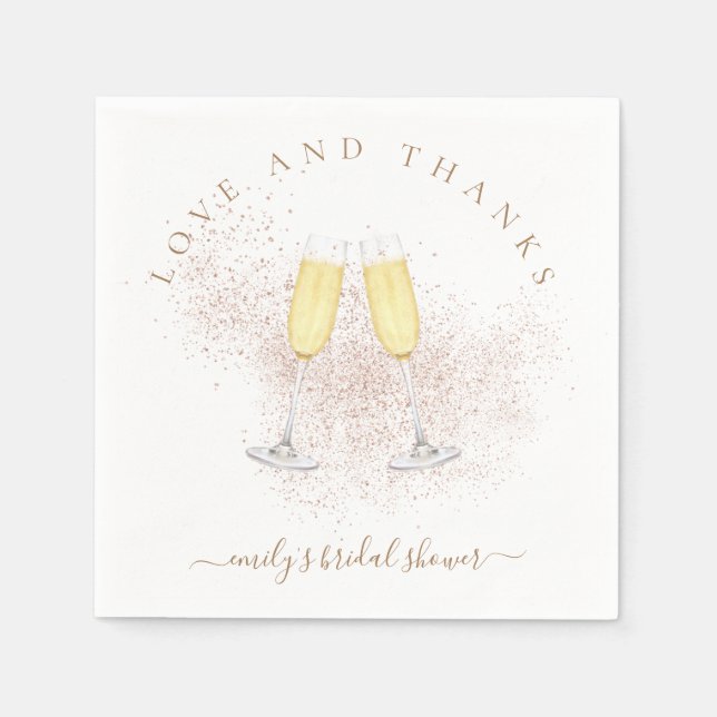 Rose Gold Glitter Champagne Bridal Shower Napkin (Front)