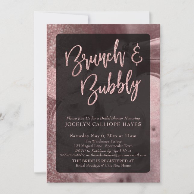 Rose Gold Glitter Champagne Brunch & Bubbly Invitation (Front)