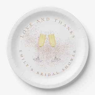 Rose Gold Glitter Champagne Flutes Bridal Shower  Paper Plate