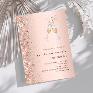 Rose gold glitter cheers birthday invitation