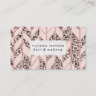 Rose gold glitter chevron herringbone blushleopard business card