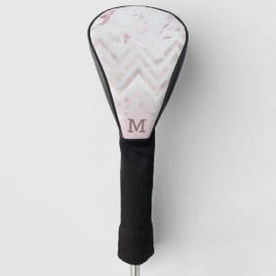 Rose gold glitter chevron pink marble monogram golf head cover