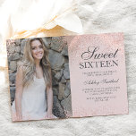rose gold glitter chic blush pink photo Sweet 16 Invitation<br><div class="desc">A modern simple rose gold glitter sparkles stylish on customisable blush pink Sweet sixteen birthday party invitation,  add your picture .</div>