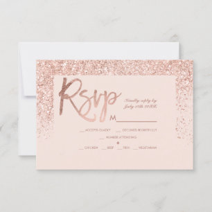 Rose gold glitter chic blush pink rsvp wedding card