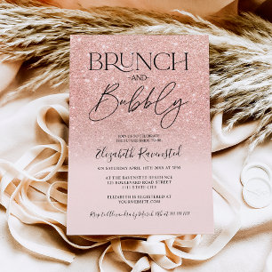 Rose gold glitter chic brunch bubbly bridal shower invitation