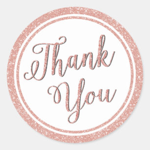 Rose Gold Glitter Chic Elegant Party Thank You Classic Round Sticker