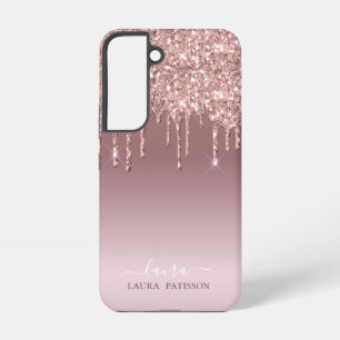 Rose Gold glitter chic script with monogram  Samsung Galaxy Case