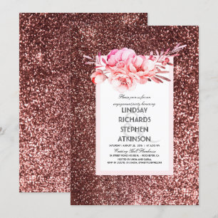 Rose Gold Glitter Chic Vintage Engagement Party Invitation