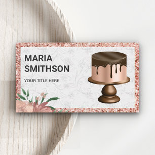 Rose Gold Glitter Chocolate Drips Cake Bakery Business Card