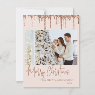 Rose Gold Glitter Christmas Photo Card