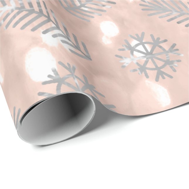 Rose Gold Glitter Christmas Tree Holidays Snowflak Wrapping Paper (Roll Corner)