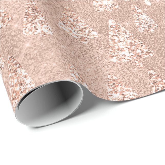 Rose Gold Glitter Christmas Tree Spark Joy New Yea Wrapping Paper (Roll Corner)