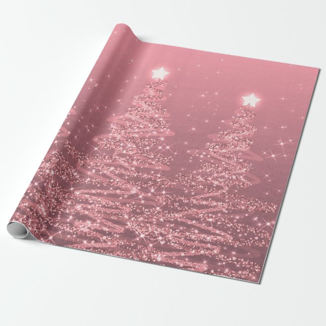 Rose Gold Glitter Christmas Trees Holiday  Wrapping Paper (Unrolled)