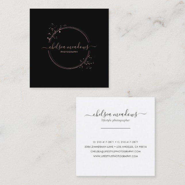 Rose Gold Glitter Circle Logo Business Card (Front/Back)