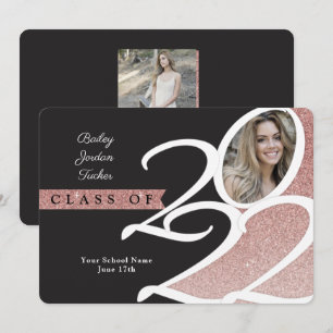 Rose Gold Glitter Class of 2022 Photo Graduation Announcement