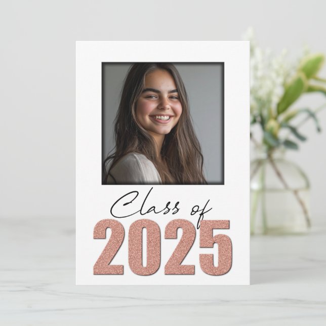 Rose Gold Glitter Class of 2025 Photo Open House Invitation (Standing Front)