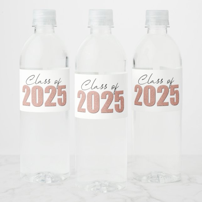 Rose Gold Glitter Class of 2025 Water Bottle Label (Bottles)