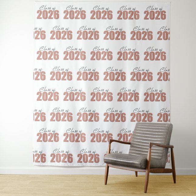 Rose Gold Glitter Class of 2026 Photo Backdrop Tapestry (In Situ)