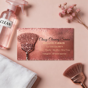 Rose Gold Glitter Classy Cleaning Services Business Card